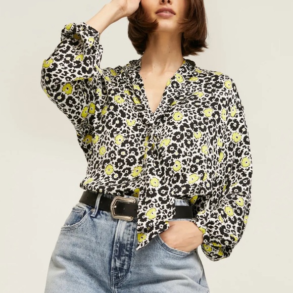 The Kooples Floral Print Women's Top - Black and Yellow - Picture 1 of 2